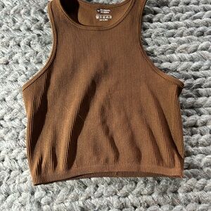 Brown Ribbed Tank Top